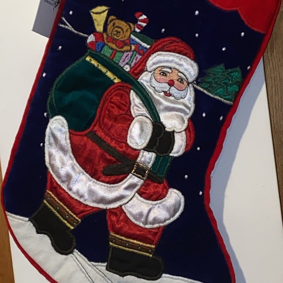 🎄🧑‍🎄🎄NWT Vintage Embroidered Santa Velvet Stocking - Picture 3 of 7